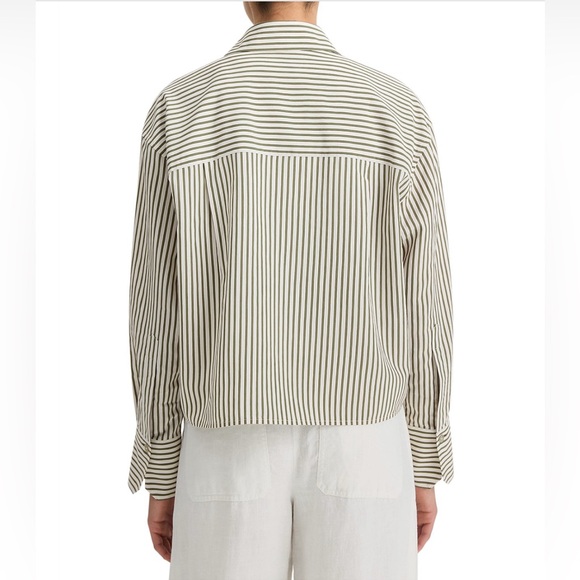 VINCE
Till Stripe Cropped Button Down Tops       Color: Off White Multi - Picture 2 of 10